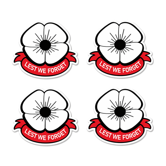 4 PACK White Poppy waterproof Matte vinyl sticker Anzac Remembrance Day resist
