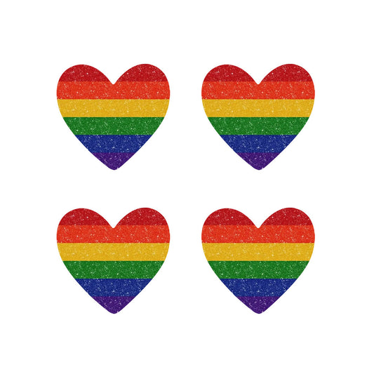 Set of 4 x LGBT rainbow Flag Heart  Iron on Transfer for fabric gay pride love