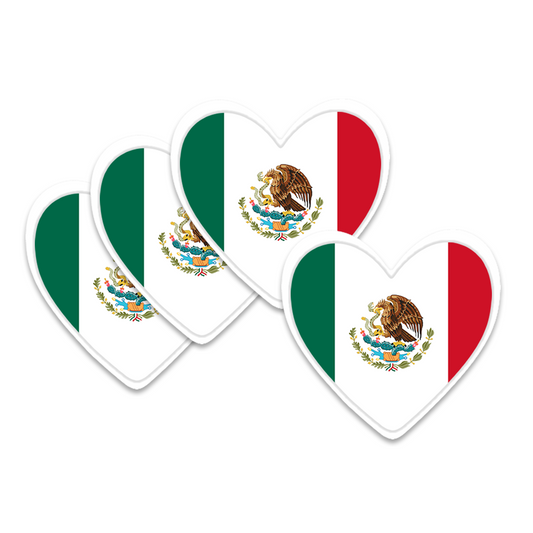 4 PACK Mexico Flag heart waterproof Matte vinyl sticker paper Mexican team