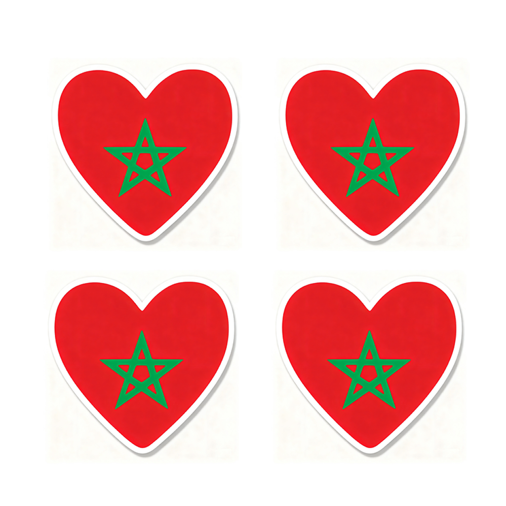 4 PACK Morocco Flag heart waterproof Matte vinyl sticker paper Moroccan team