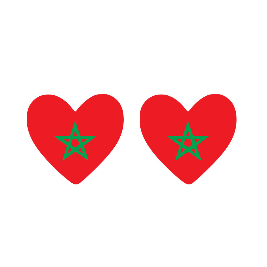 2 x  Morocco Flag Heart Temporary Tattoo Moroccan Team support