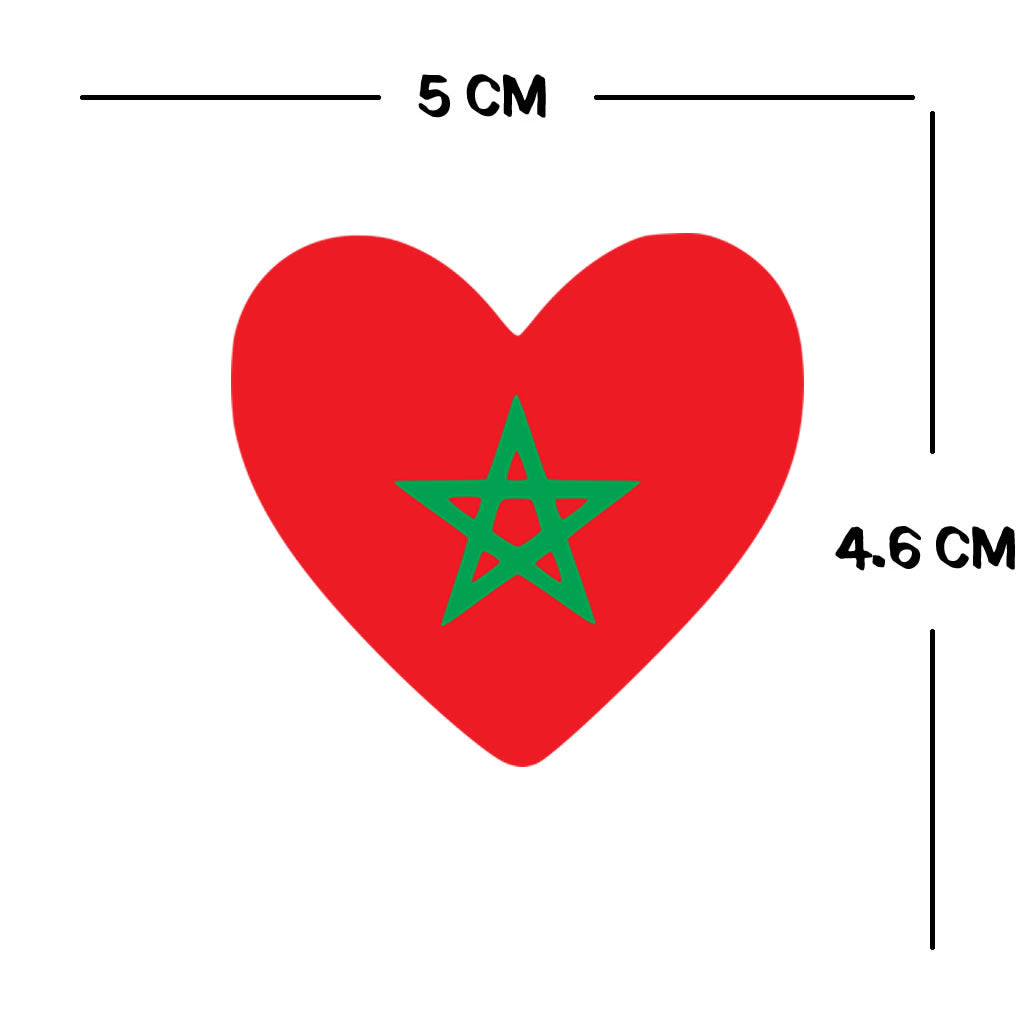 2 x  Morocco Flag Heart Temporary Tattoo Moroccan Team support