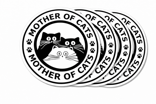 4 PACK Mother of Cats waterproof Matte vinyl sticker feline / cat lover paws