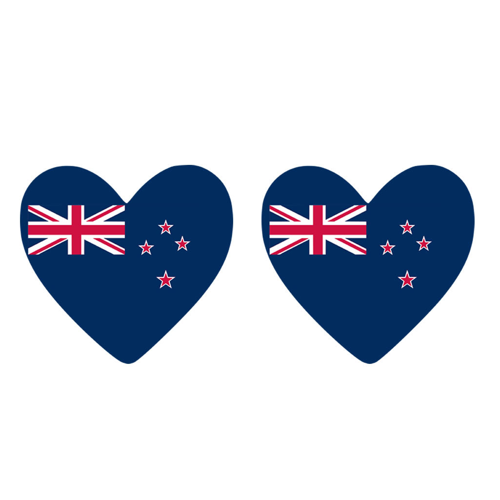 2 × New Zealand Flag Heart Temporary Tattoos – Kiwi Team Support Face & Body art