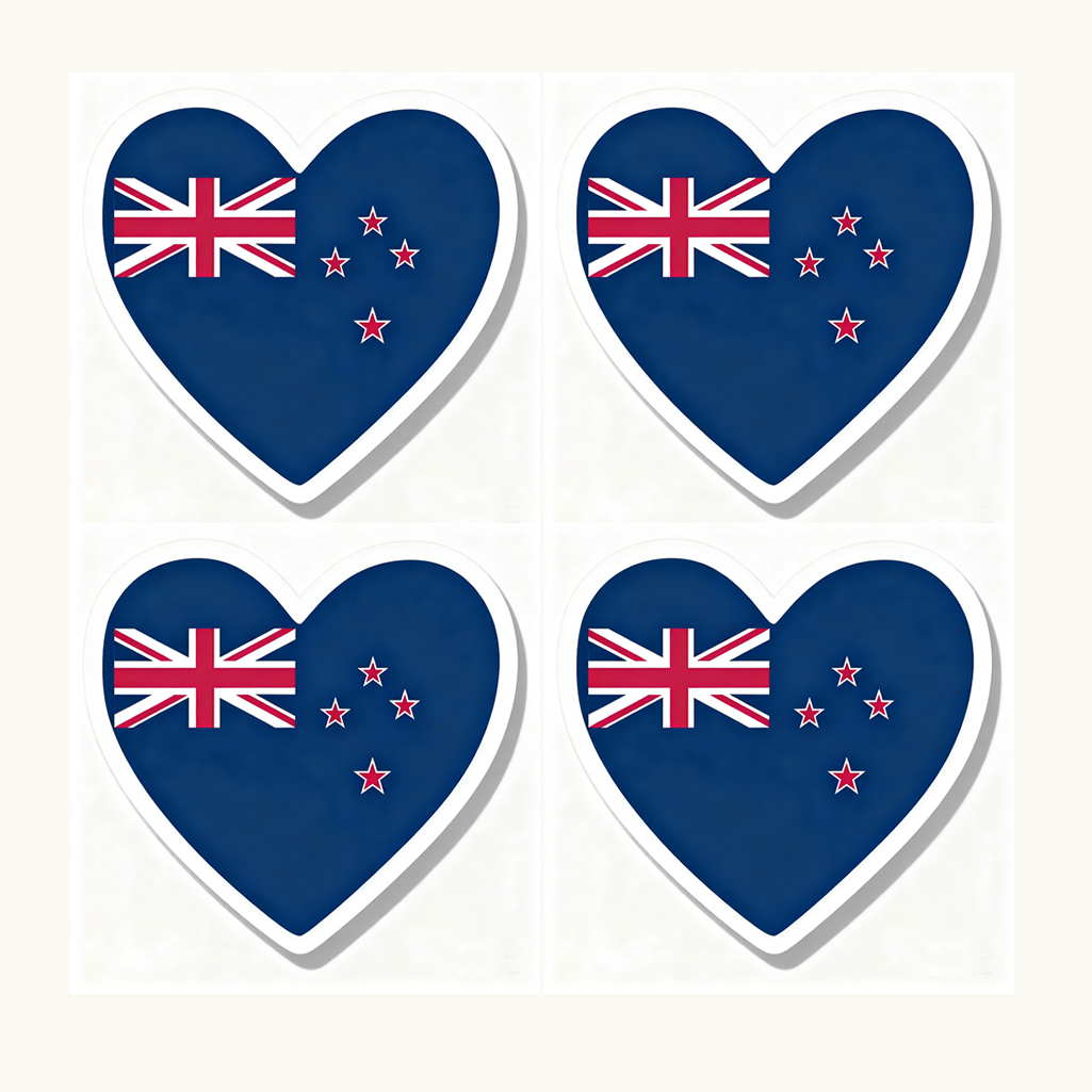 4 PACK New Zealand Flag heart waterproof Matte vinyl sticker paper kiwi team
