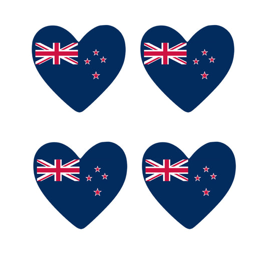 4 X NEW ZEALAND flag Heart Iron on transfer