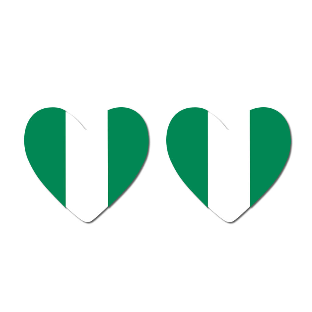 2 × Nigeria Flag Heart Temporary Tattoos – Nigerian Team Face Body art