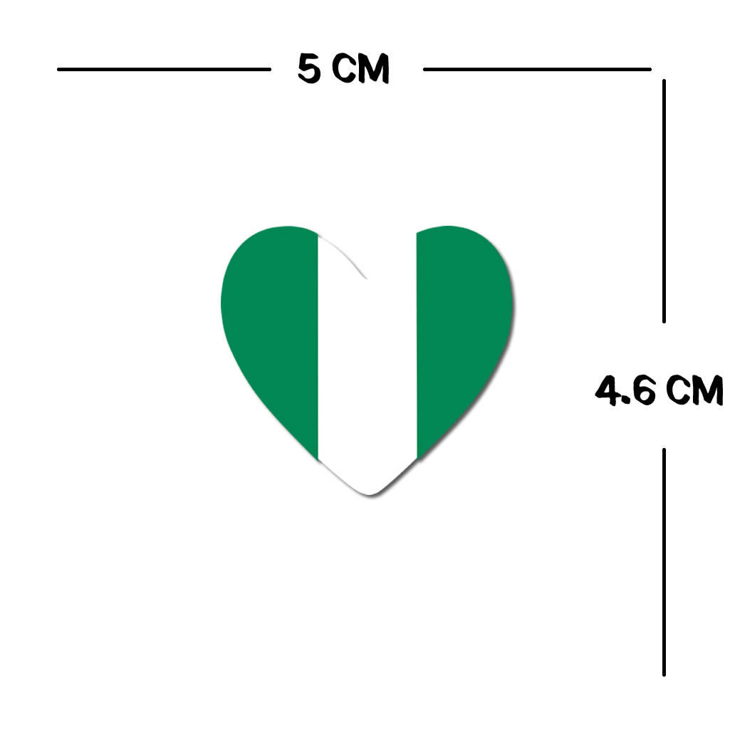 2 × Nigeria Flag Heart Temporary Tattoos – Nigerian Team Face Body art