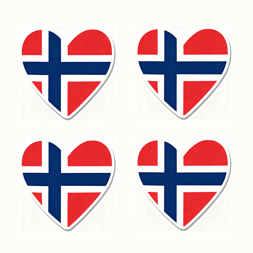 4 PACK Norway Flag heart waterproof Matte vinyl sticker paper Norwegian team