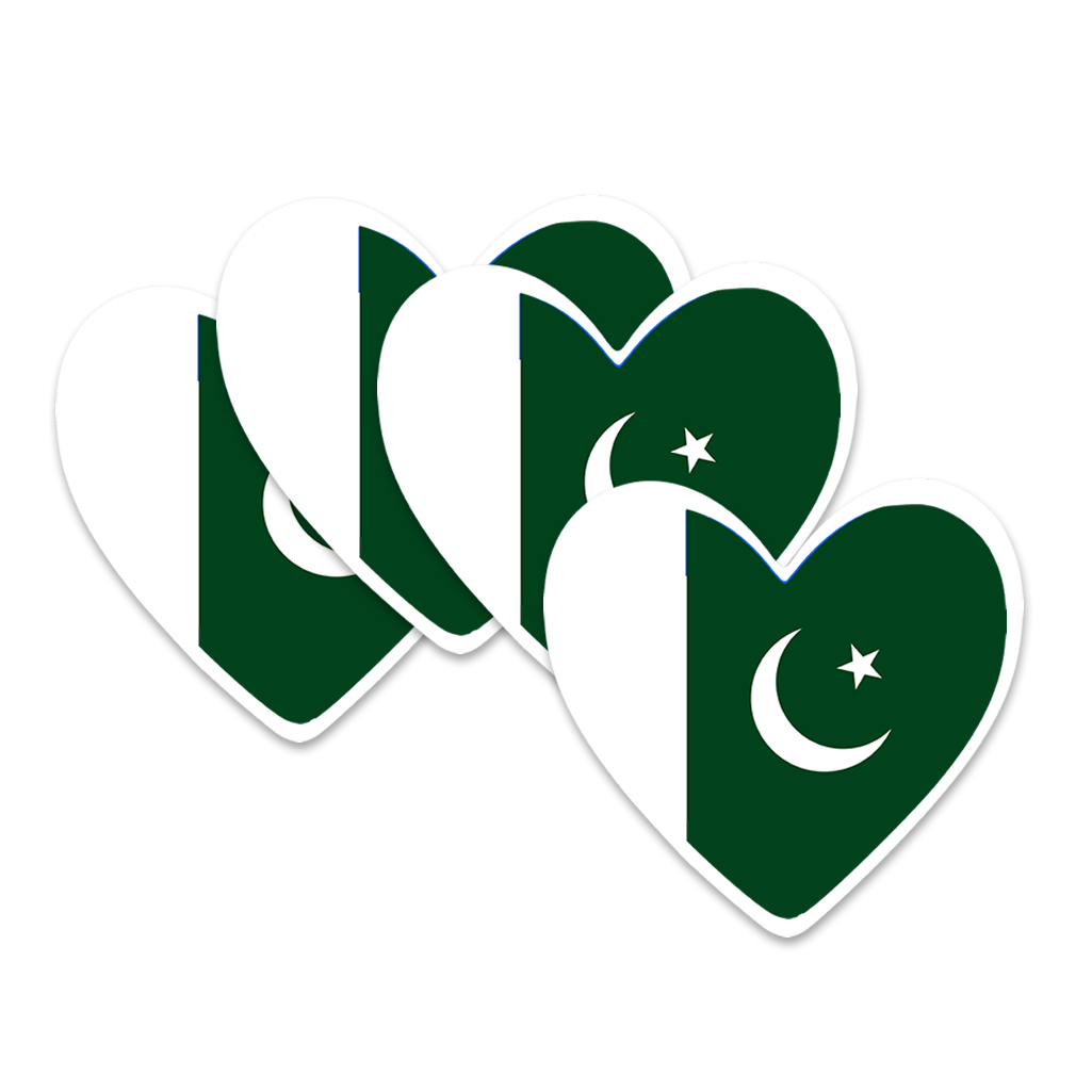 4 PACK Pakistan Flag heart waterproof Matte vinyl sticker paper Pakistani team