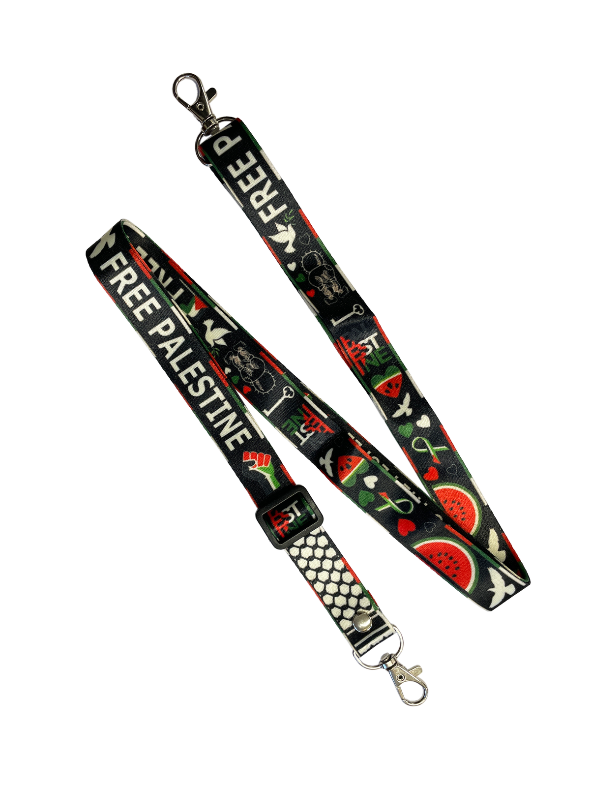 Free Palestine Double clip adjustable Lanyard neck strap ID holder phone bag