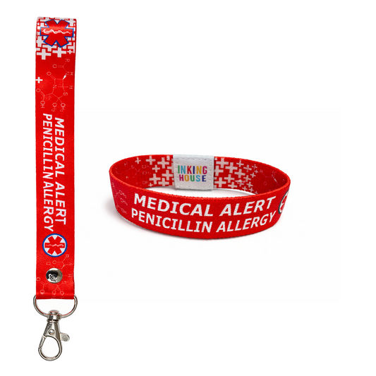 Set of Penicillin Allergy elastic Wrist band wristband / Key tag Medical Alert