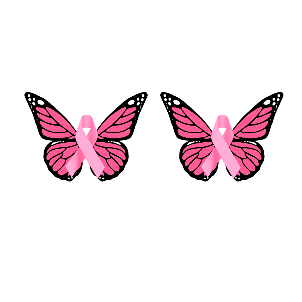 2 Pink Butterflies Temporary Tattoo Body art butterfly ribbon cancer awareness