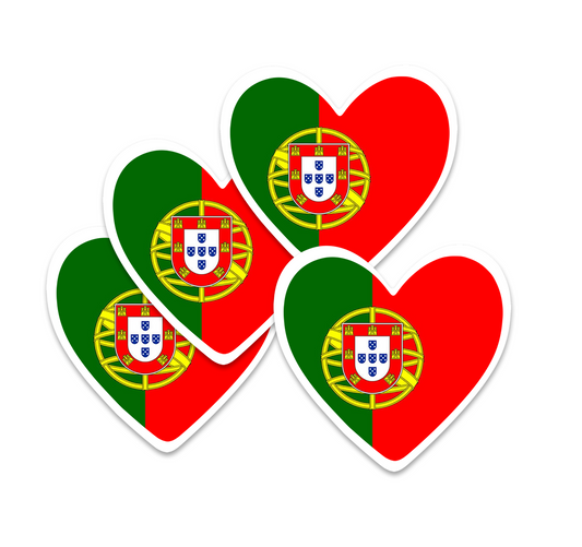 4 PACK Portugal Flag heart waterproof Matte vinyl sticker paper Portuguese team