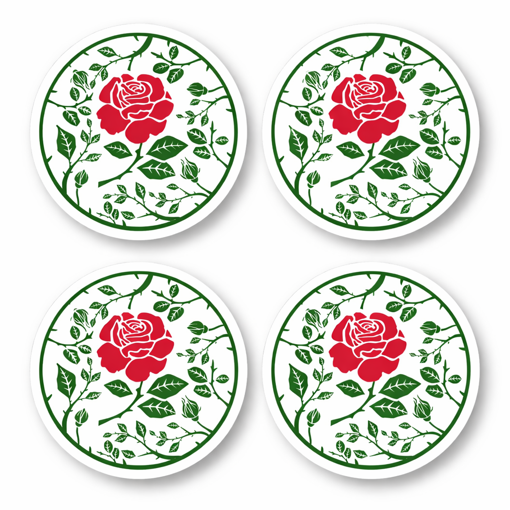 England Rose Design Waterproof Vinyl Matte Sticker Label, 4 Pack