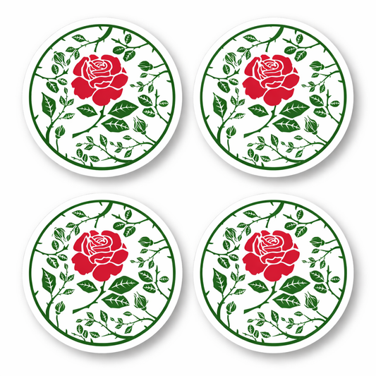 England Rose Design Waterproof Vinyl Matte Sticker Label, 4 Pack