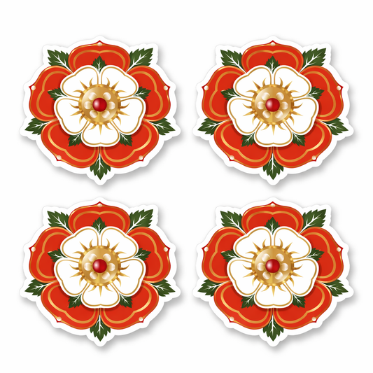 England Rose Design Waterproof Vinyl Matte Sticker Label, 4 Pack Tudor roses