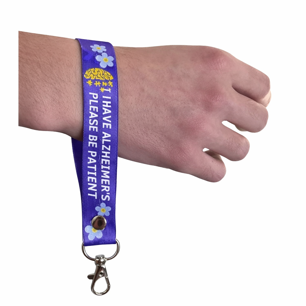Set of i have Alzheimer's elastic Wrist band wristband / Key tag forget me not