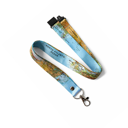 World Map Lanyard neck strap, ID HOLDER Safety Breakaway Clip UK Stock