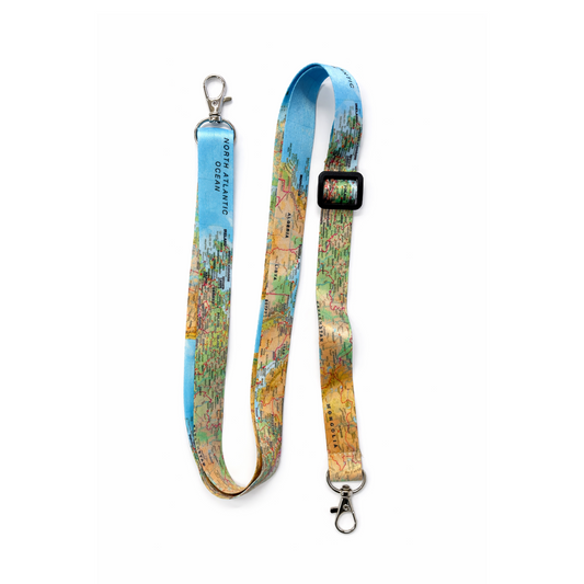 World Map DOUBLE CLIP adjustable Lanyard neck strap ID holder extendable phone bag