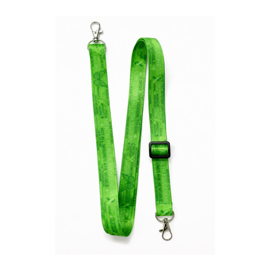 Mental Health awareness DOUBLE CLIP adjustable Lanyard neck strap ID holder bag green ribbon butterfly