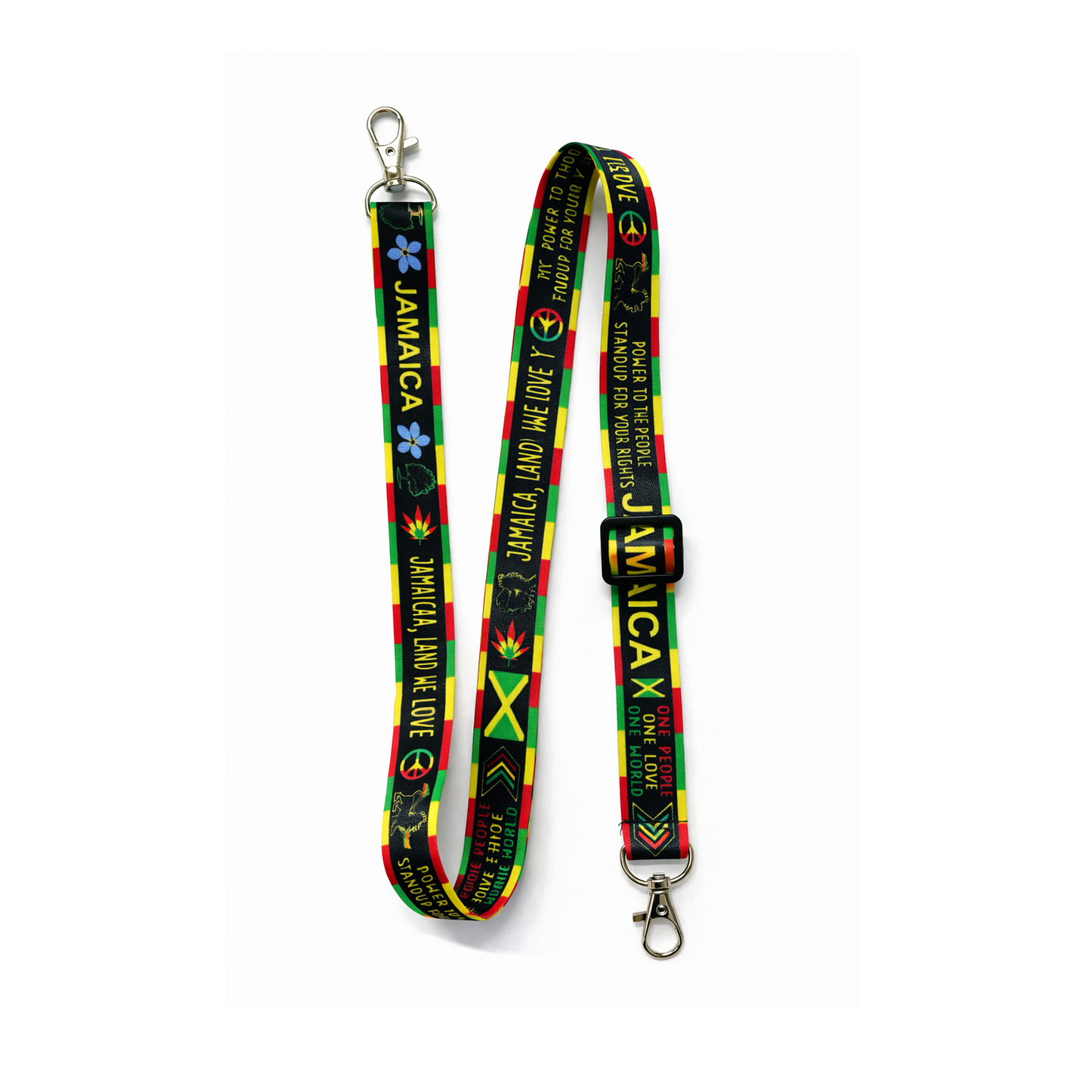 Jamaica DOUBLE CLIP adjustable Lanyard neck strap ID holder phone bag one love Jamaican flag