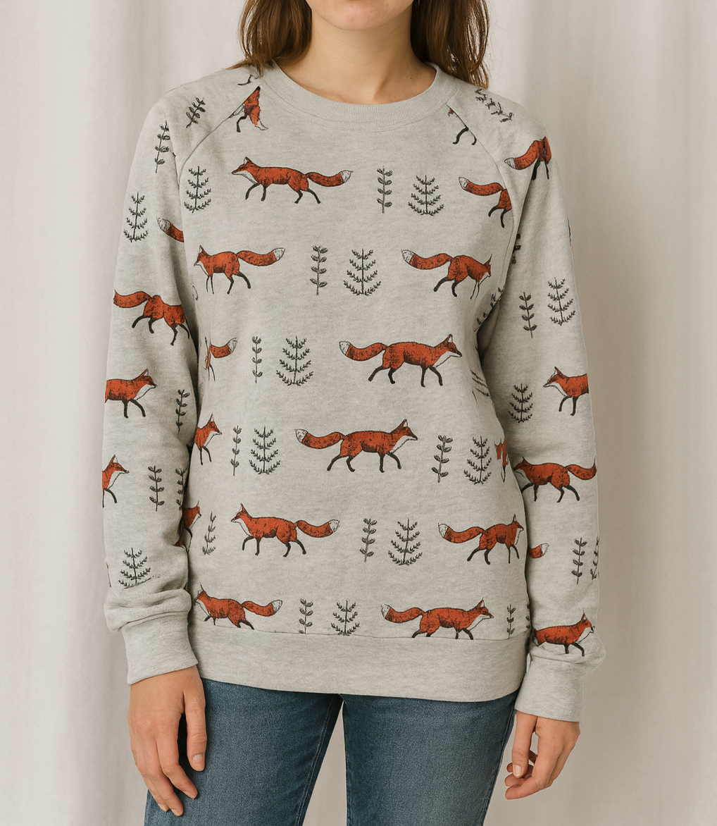 Fox print sweatshirt long sleeve pullover top gift Christmas jumper