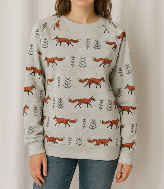 Fox print sweatshirt long sleeve pullover top gift Christmas jumper