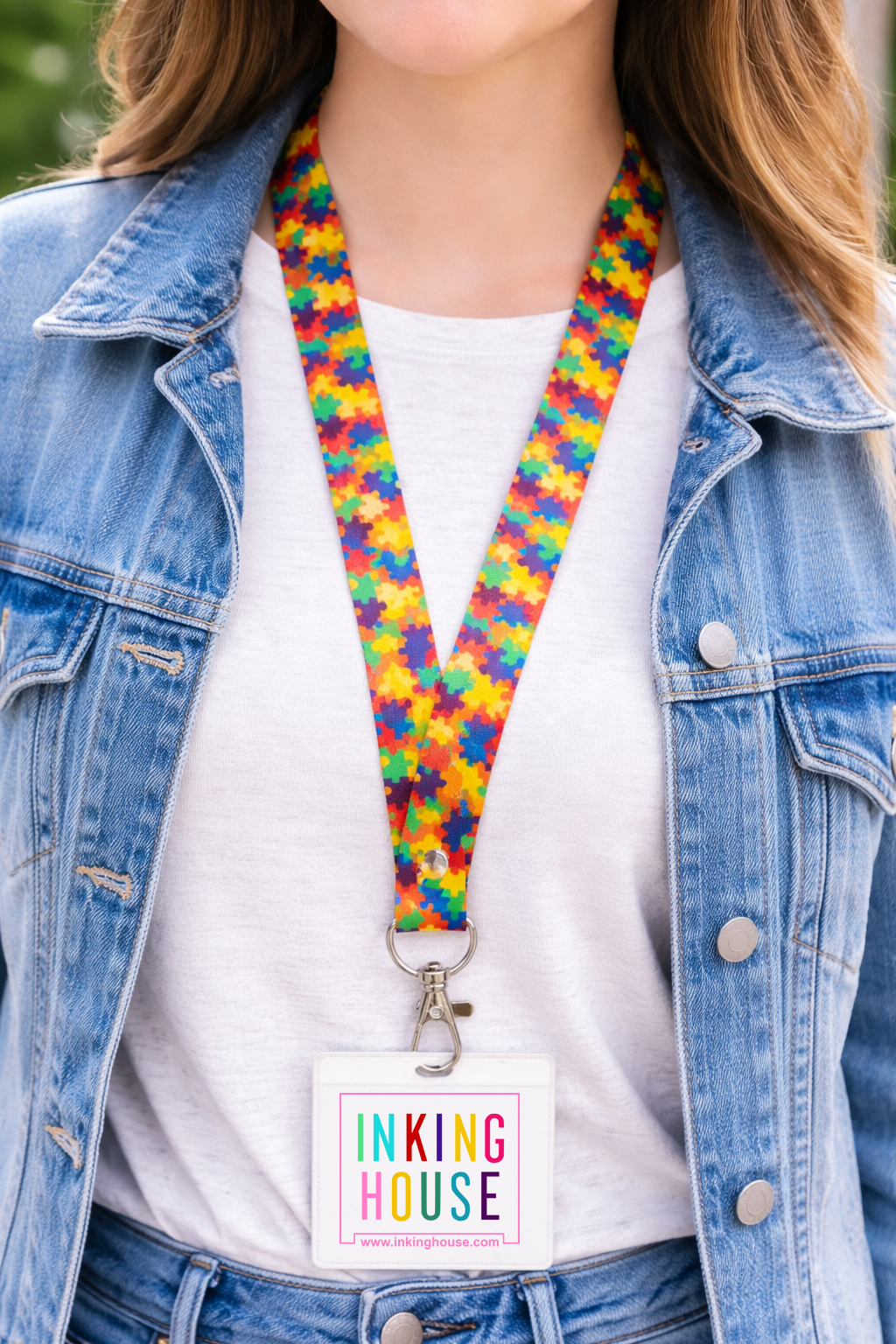 Autism Awareness Jigsaw Lanyard - neck strap