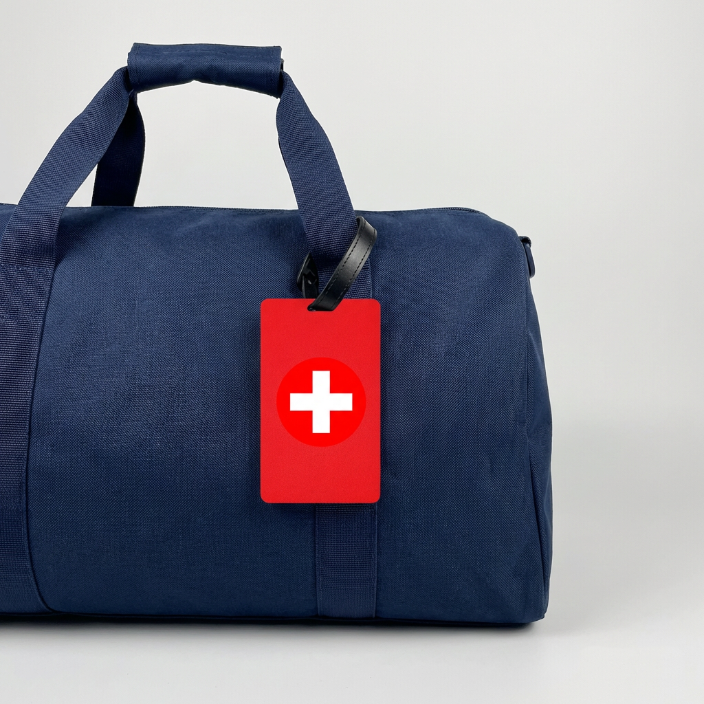 Red Cross Luggage Tag – Medical Travel ID Suitcase Tag for Emergency Identification
