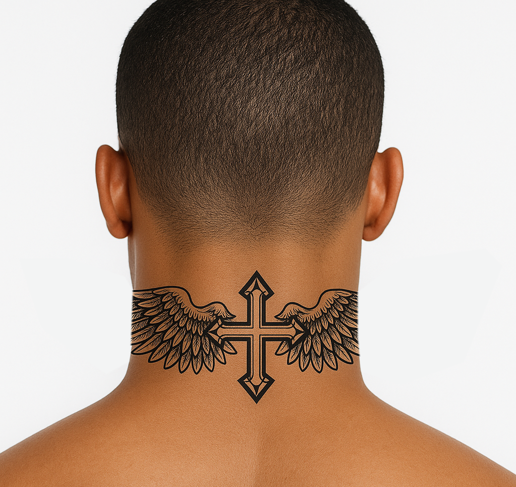 CROSS / WING TEMPORARY TATTOO  long lasting waterproof neck body arm tats