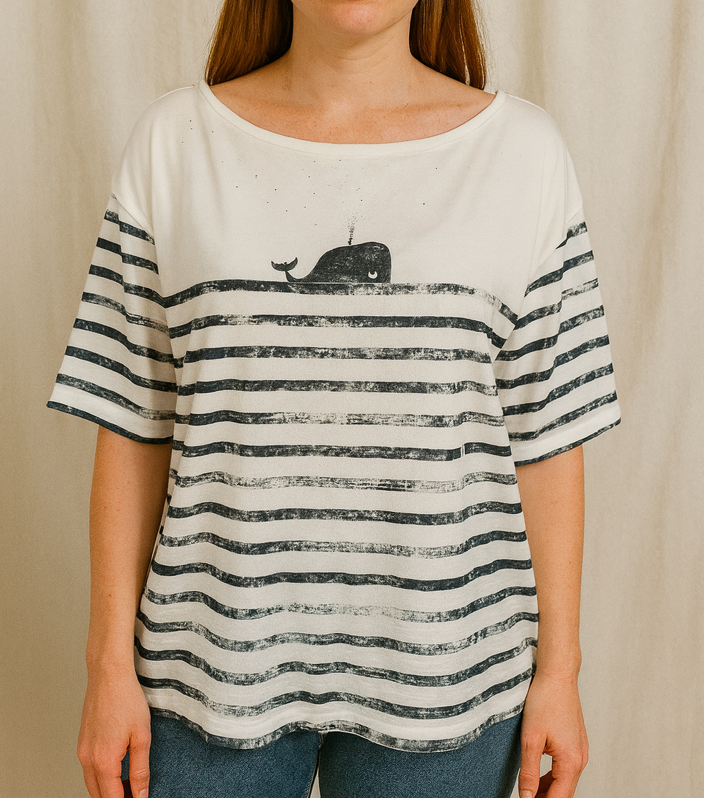 Whale Dolphin nautical print top shirt womens ladies oversized tshirt sea surf T-shirt