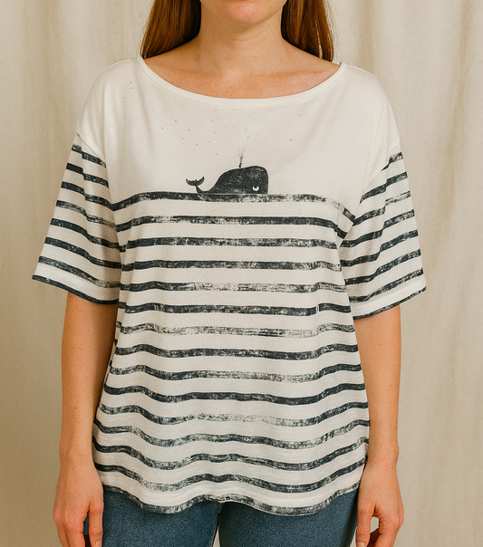 Whale Dolphin nautical print top shirt womens ladies oversized tshirt sea surf T-shirt