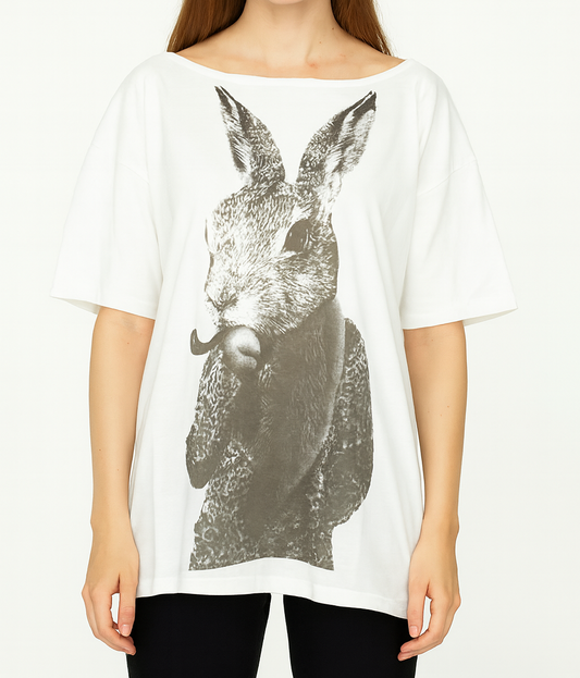 Smoking hare print top shirt Womens ladies oversized tshirt rabbit cami T-SHIRT
