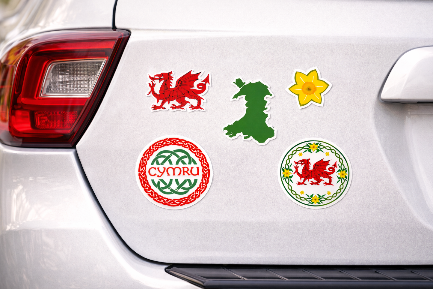 Inking House Set of 5 Wales Celtic Symbol waterproof Vinyl Stickers, Cymru Welsh Dragon Daffodil Wales Map