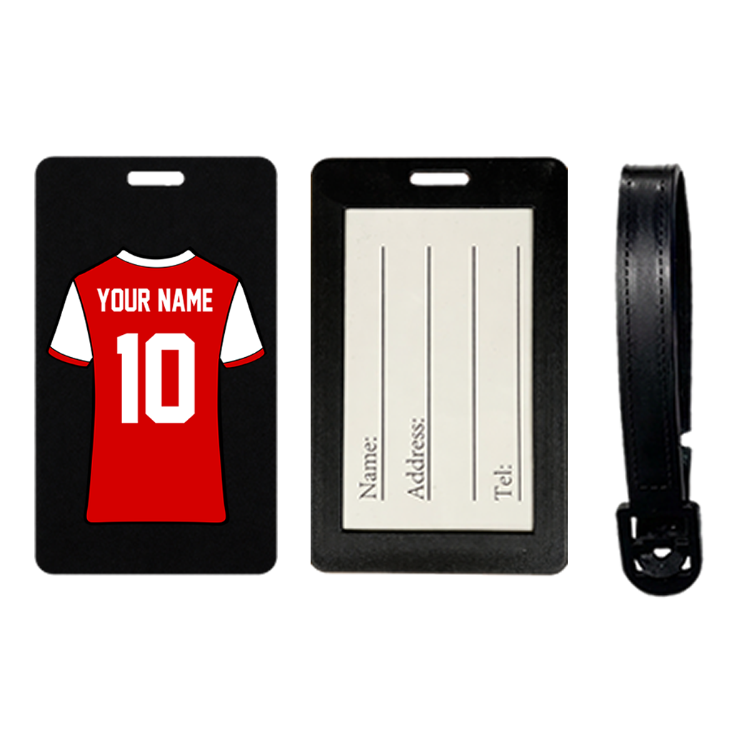 Custom Football Jersey Suitcase Tag – Luggage Tag, Travel ID holder personalised soccer t-shirt