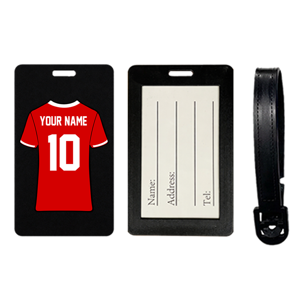 Custom Football Jersey Suitcase Tag – Luggage Tag, Travel ID holder personalised soccer t-shirt