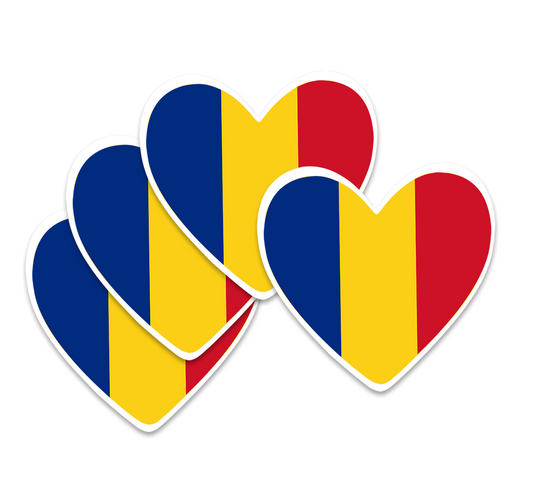 4 PACK Romania Flag heart waterproof Matte vinyl sticker paper Romanian Team
