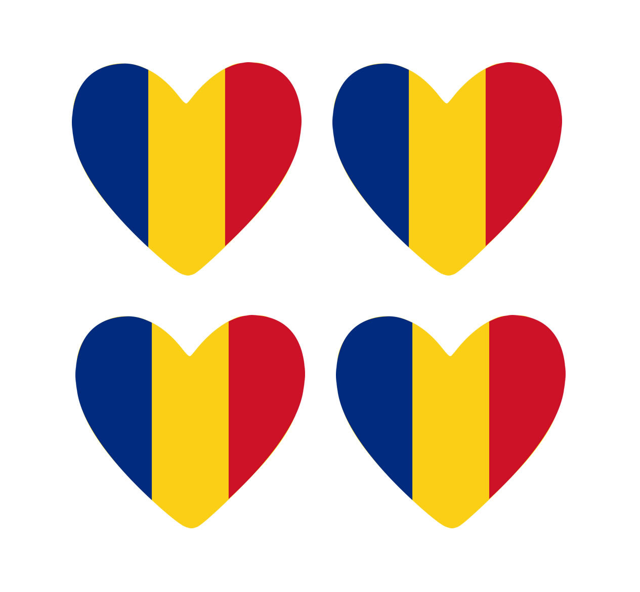 4 X Romania flag Heart Iron on transfer