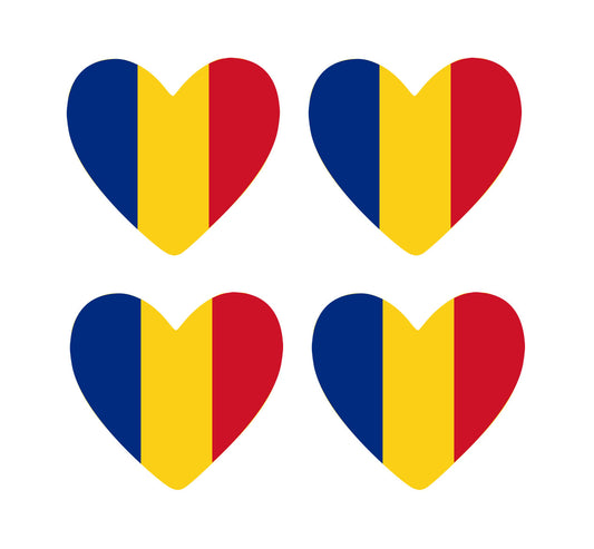 4 X Romania flag Heart Iron on transfer