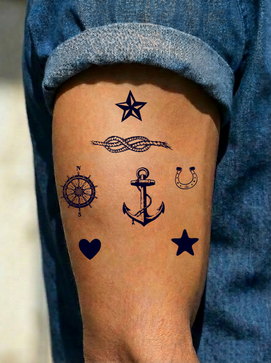 7 X Sailor symbol Semi Permanent Tattoo Waterproof Lasts 1 - 2 weeks anchor star