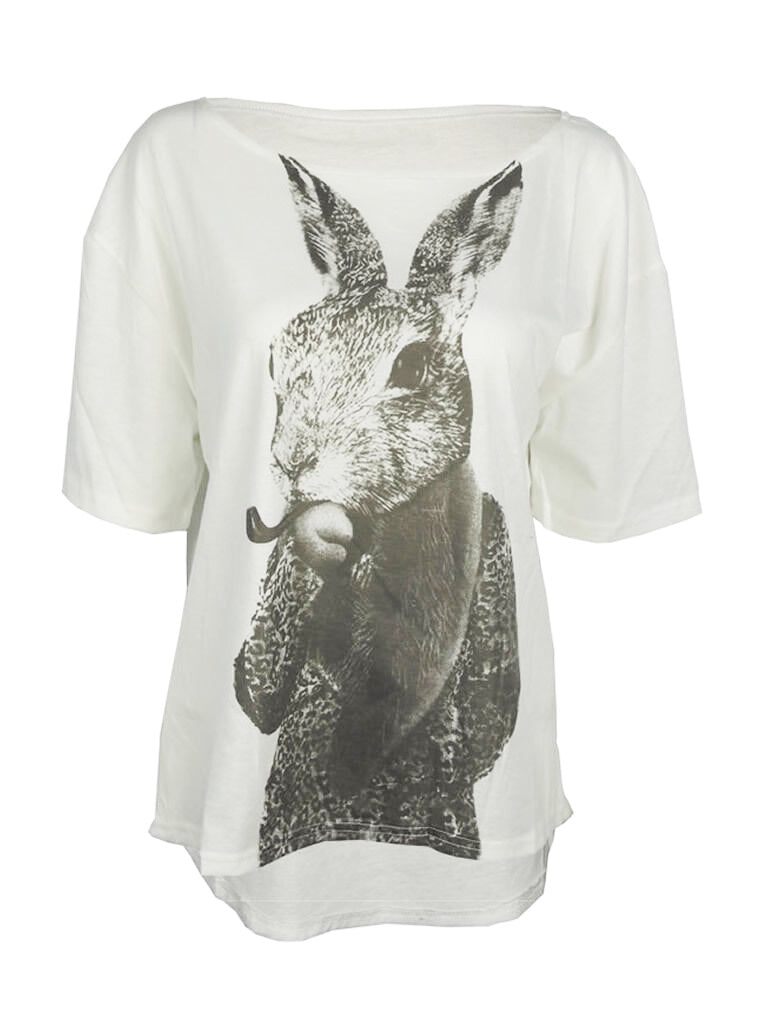 Smoking hare print top shirt Womens ladies oversized tshirt rabbit cami T-SHIRT