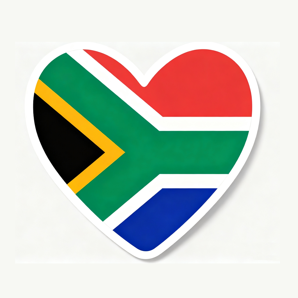 4 PACK South Africa Flag heart waterproof Matte vinyl sticker South African Team