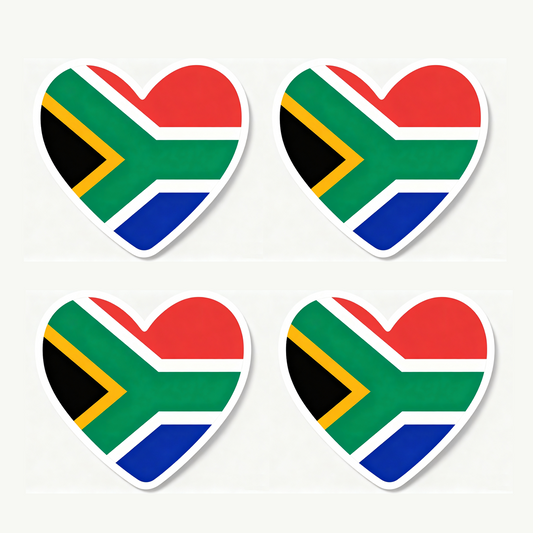 4 PACK South Africa Flag heart waterproof Matte vinyl sticker South African Team