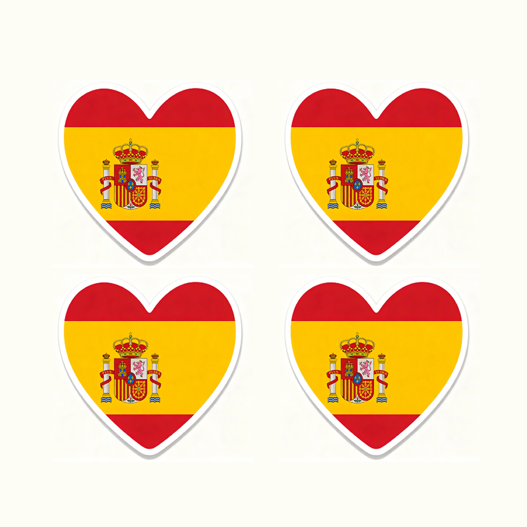 4 PACK Spain Flag heart waterproof Matte vinyl sticker Spanish Team