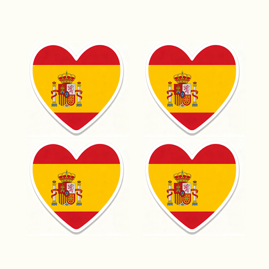 4 PACK Spain Flag heart waterproof Matte vinyl sticker Spanish Team