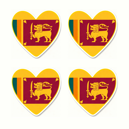4 PACK Sri Lanka Flag heart waterproof Matte vinyl sticker Sri Lankan Team