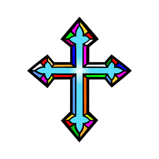 Christian Cross iron on Screen print Transfer for fabrics Church Stained glass design