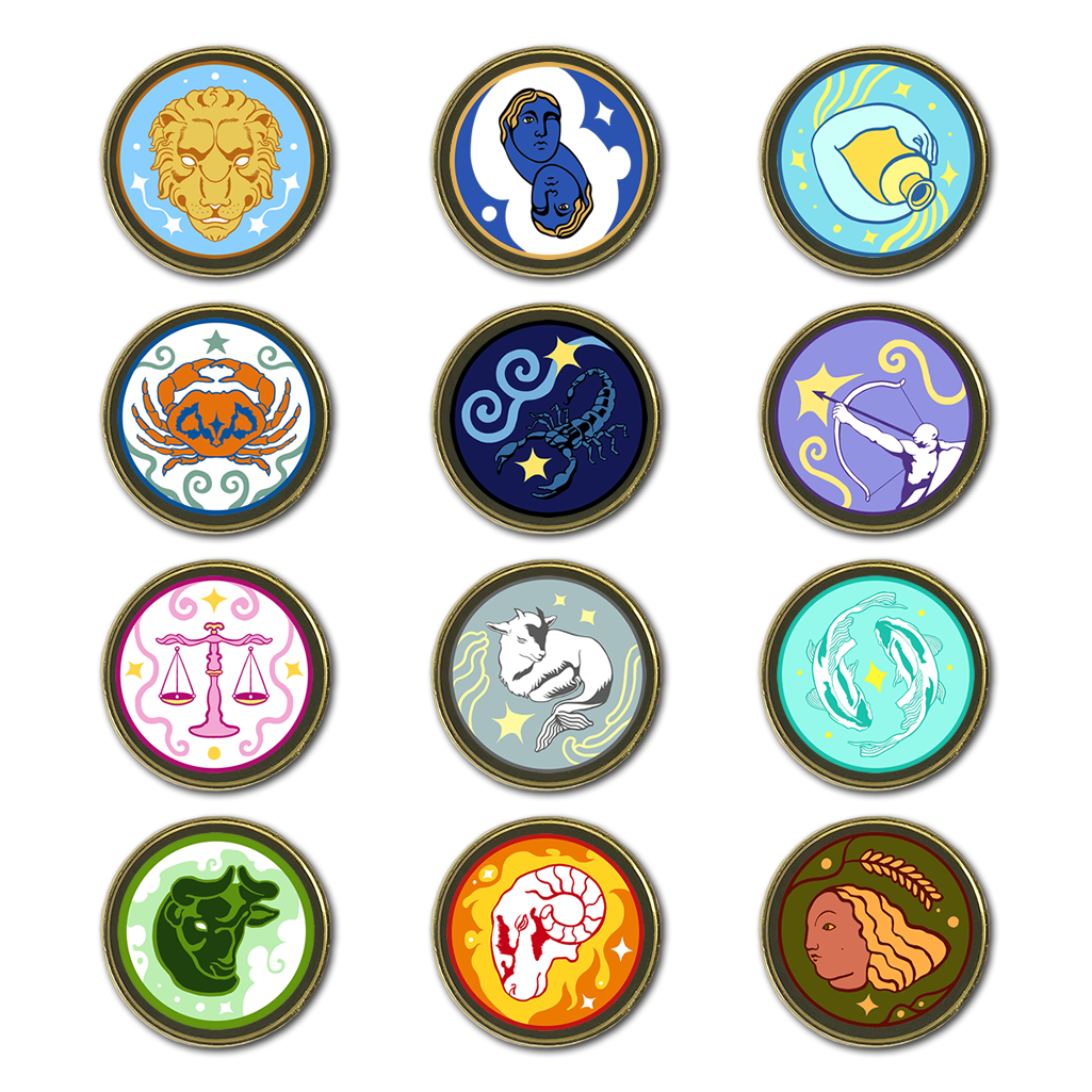 Zodiac Star Sign Pin Badge Collection – Aries, Cancer, Scorpio, Taurus, Virgo, Pisces, Gemini, Leo