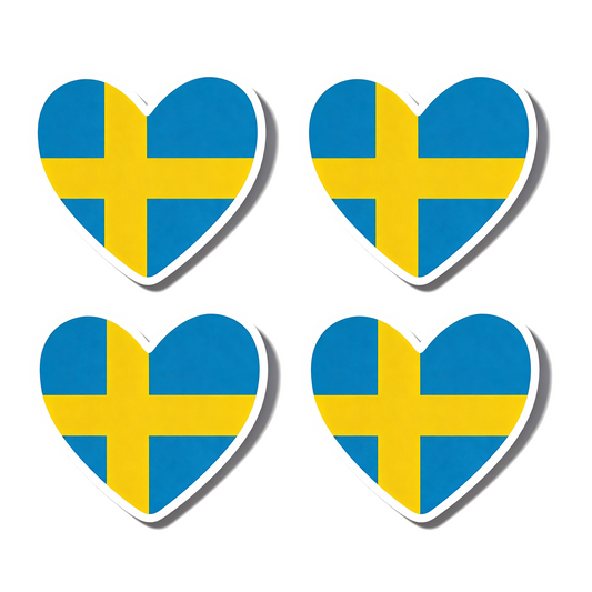 4 PACK Sweden Flag heart waterproof Matte vinyl sticker Swedish Team